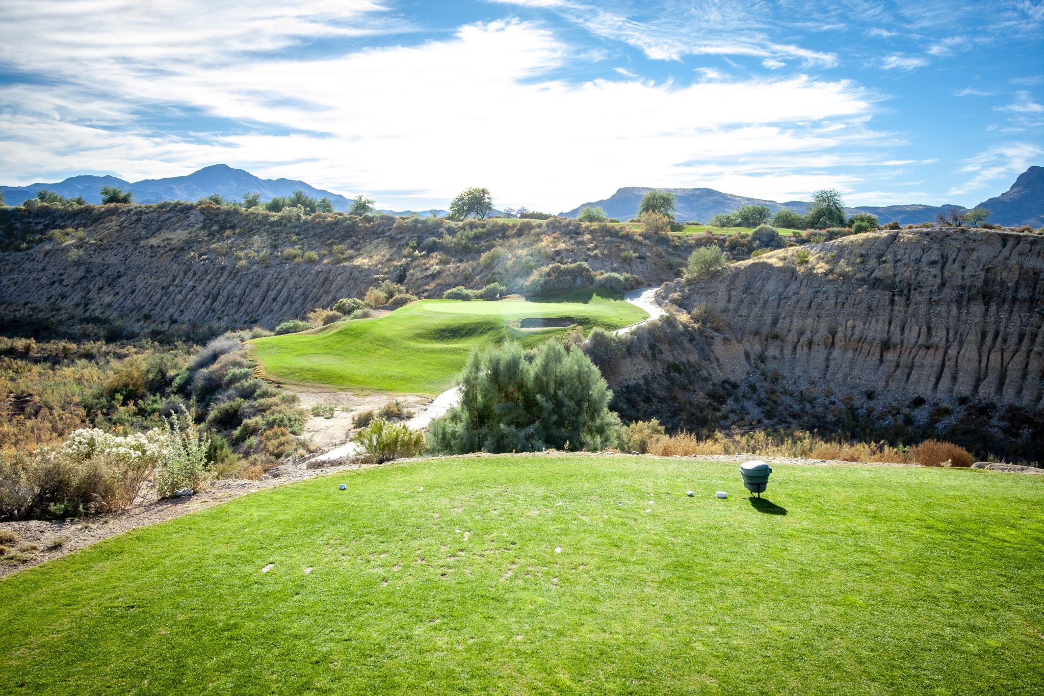 Rock formation by golf course tee